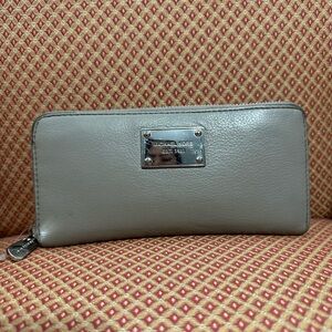 Final price !Michael Kors gray leather long zipper wallet